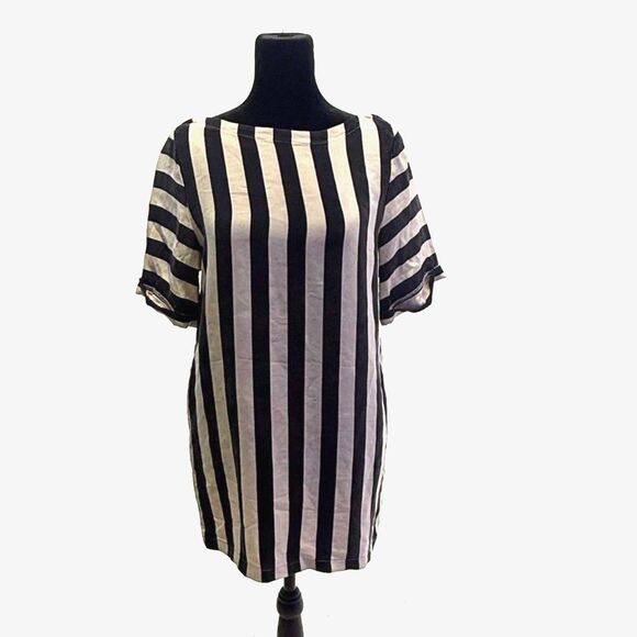 BCBGMAXAZRIA black & white vertical stripe mini shift dress - Picture 1 of 6